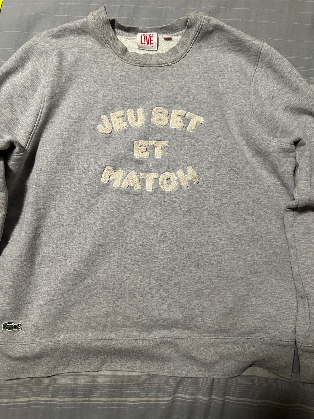 Lacoste Kids Light Grey 'Jeu Set Et Match' Crew Sweatshirt